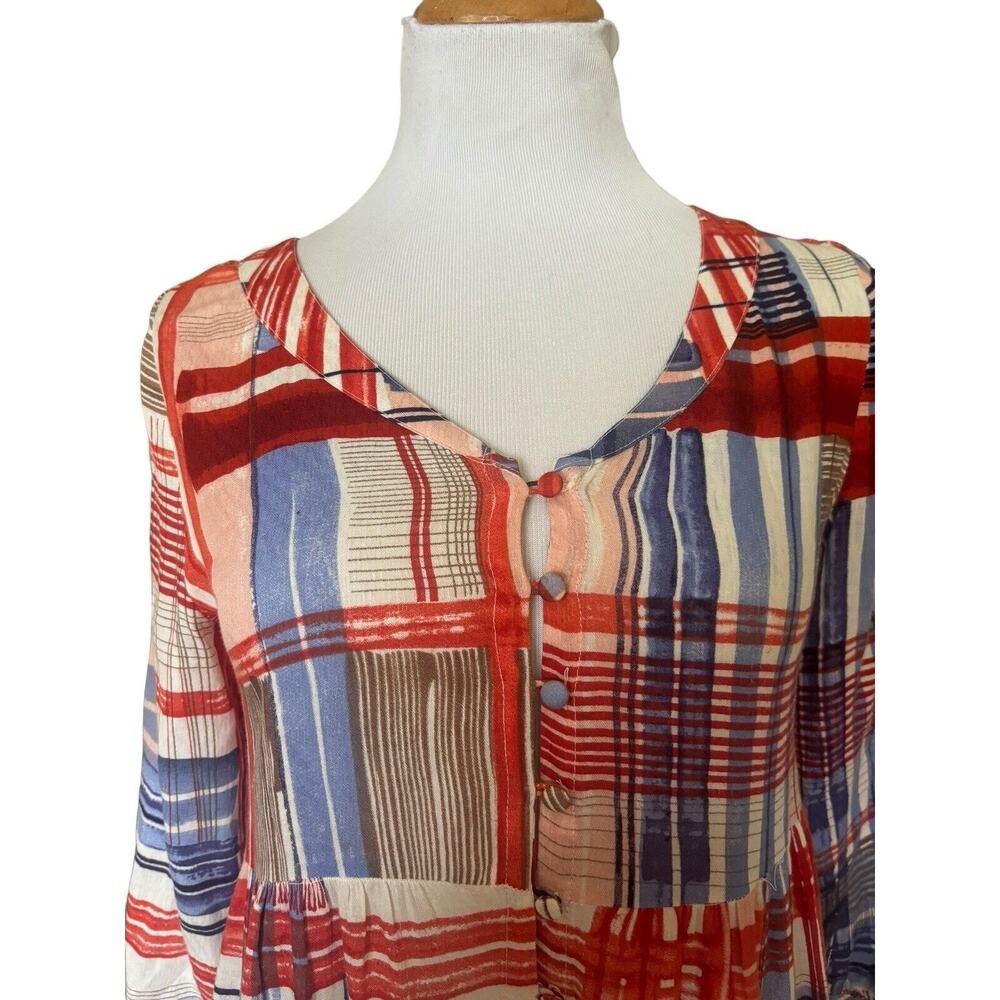 Maeve Anthropologie Plaid Tiered Flowy Blouse / Size X Small Western Boho Artsy - Picture 4 of 6